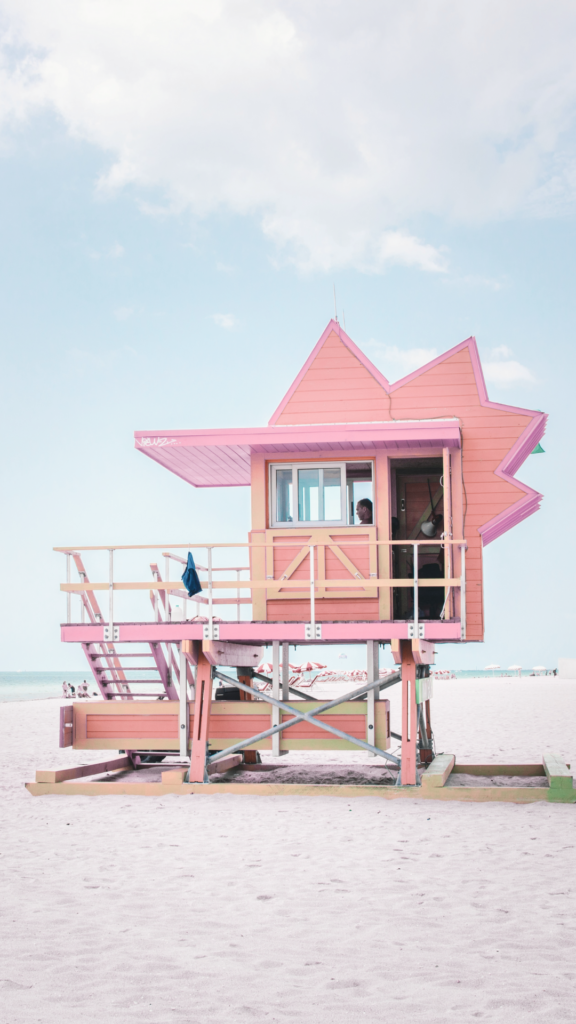 pink lifeguard tower