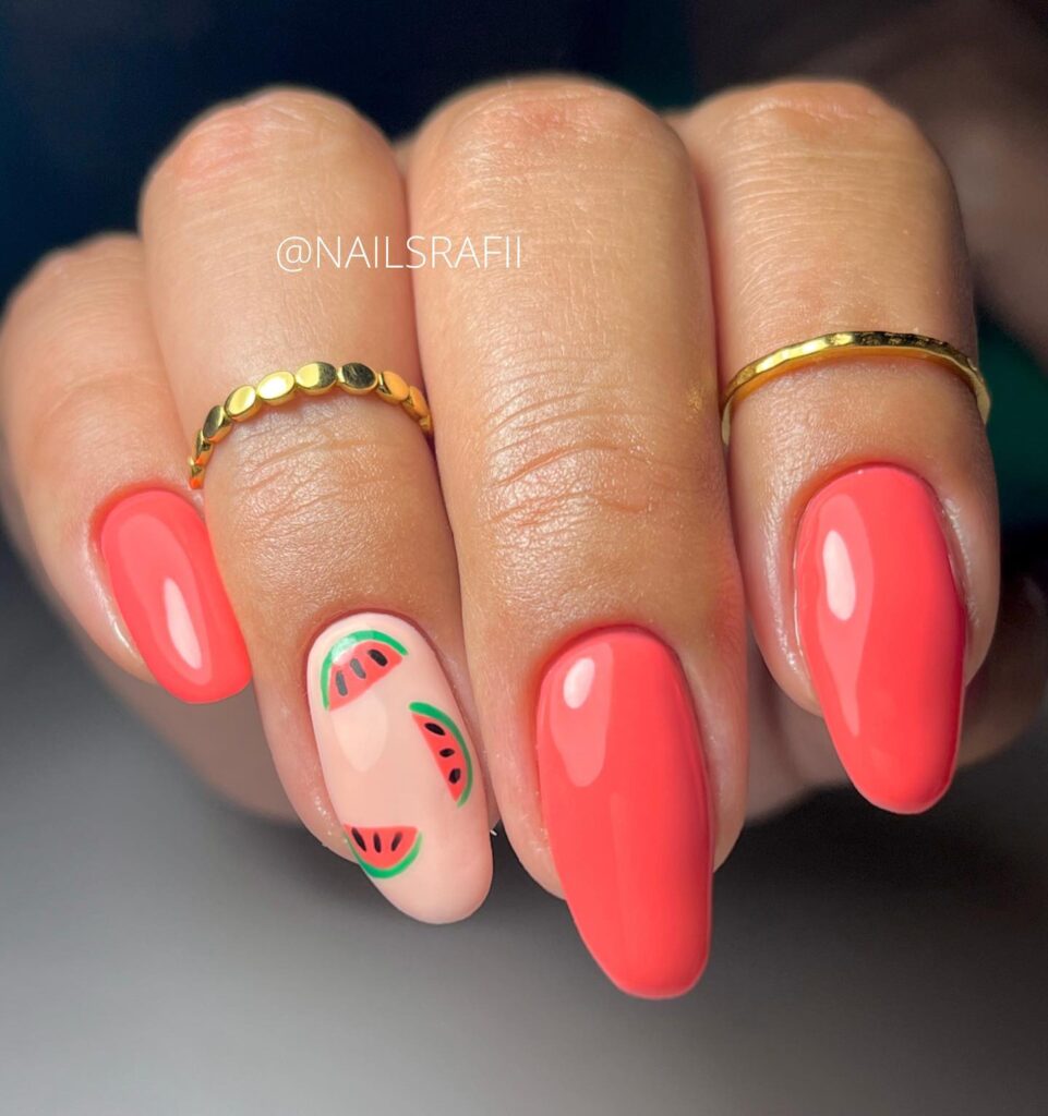 watermelon accent nail art