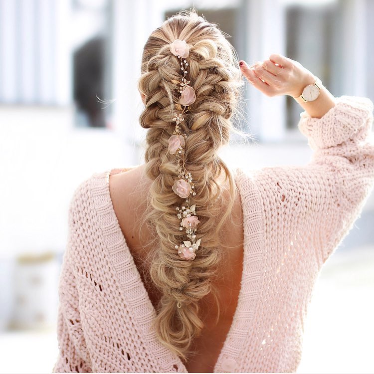 Fishtail Braid with Flowers