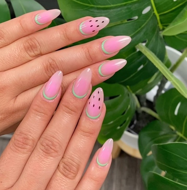 watermelon almond nails