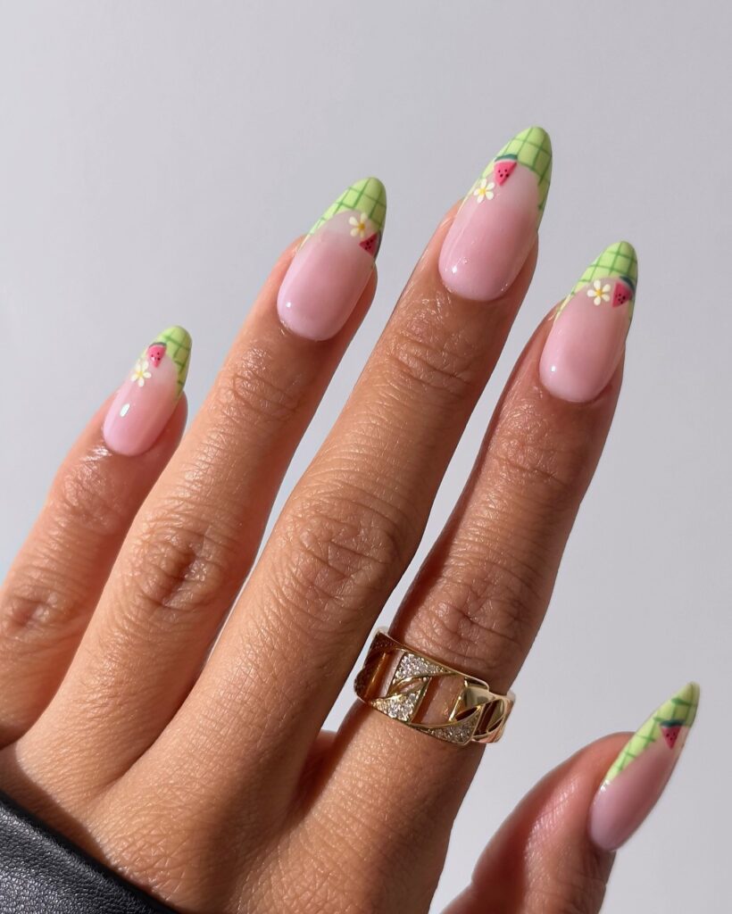 watermelon French tip nail art