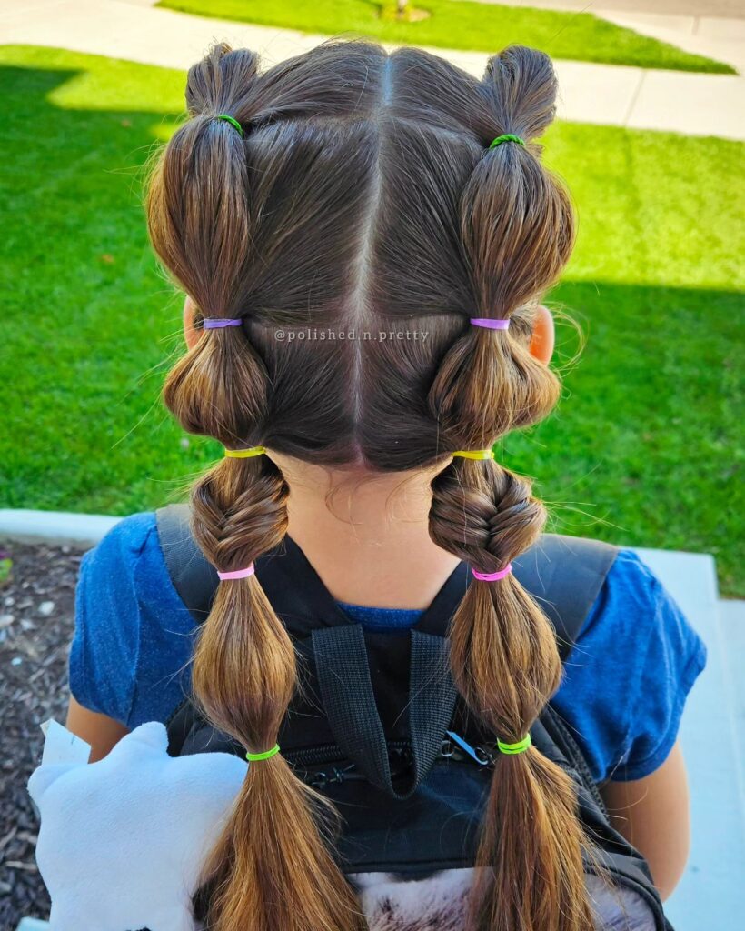 bubble braids with fishtail details back to school hairstyles