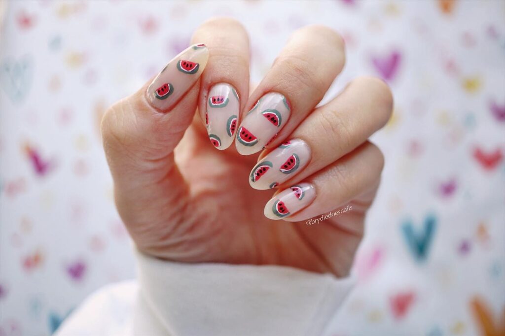 dainty watermelon nail art