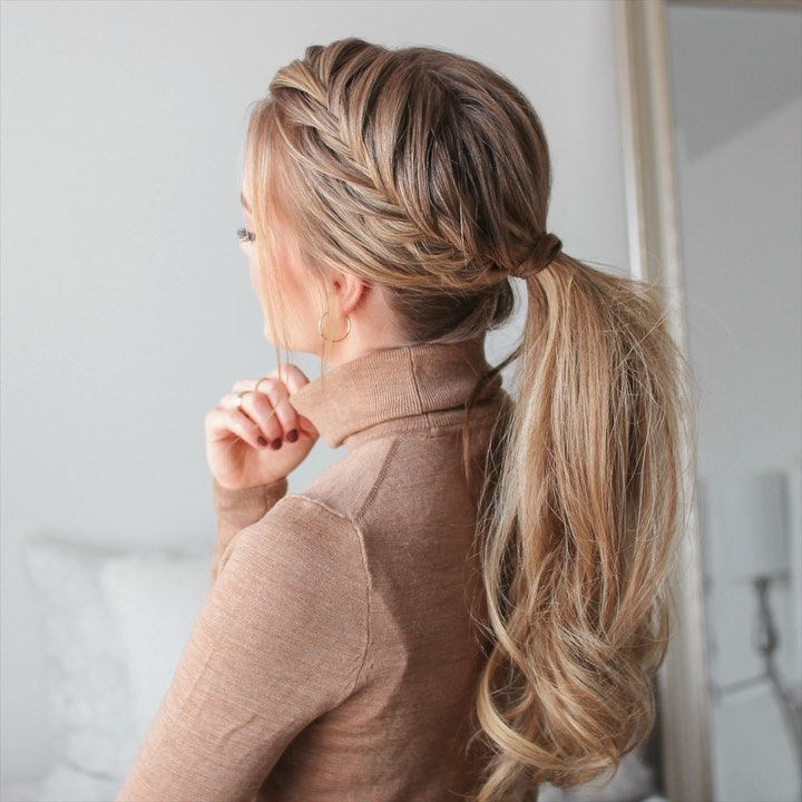 fishtail french braid into ponytail