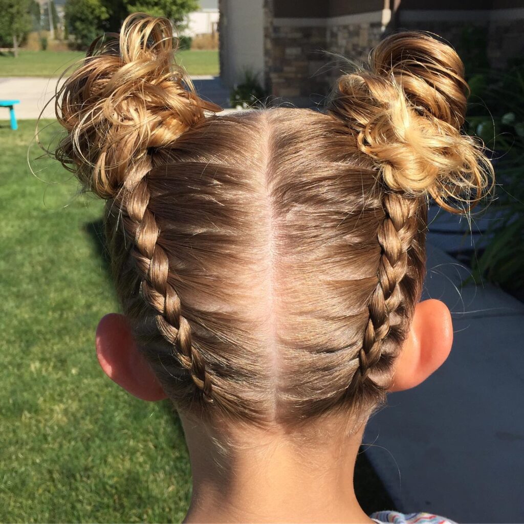 upside down double dutch braids into messy buns