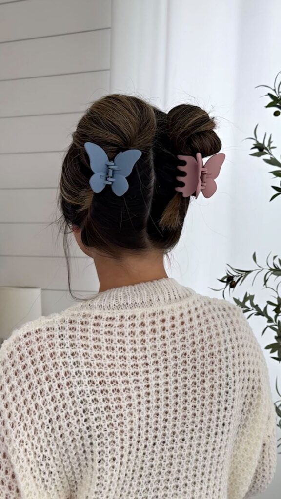 Double space buns with claw clips