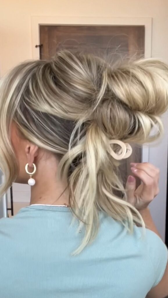 Low bun with floral claw clip