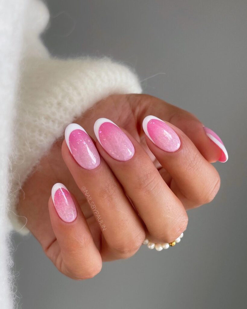 Glitter Pink Ombre French Tip Nails