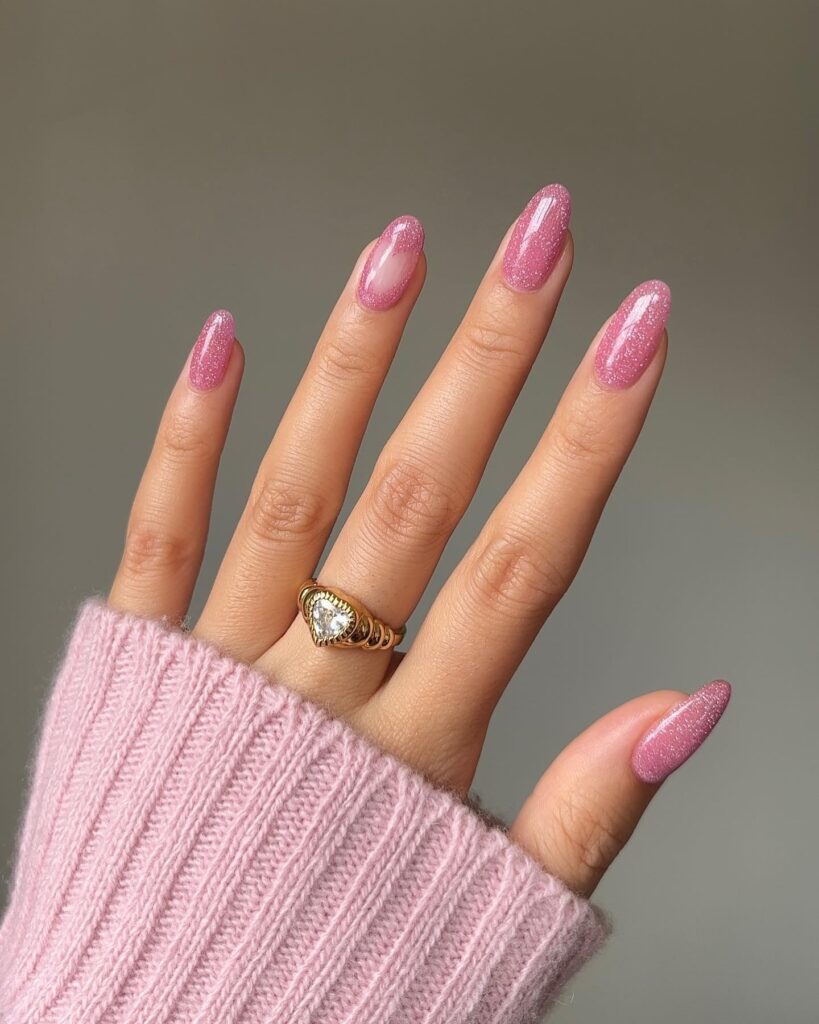 Pink Glitter Love Nails