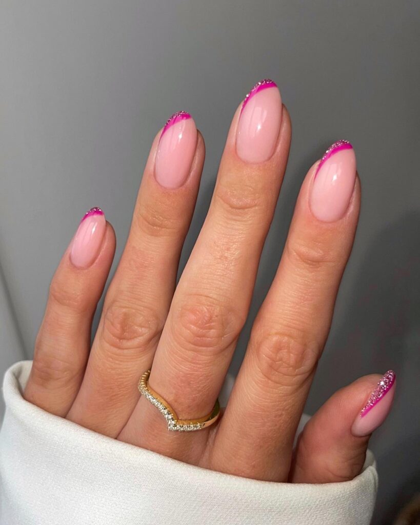 Pink Glitter Side French Tips