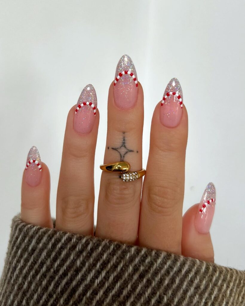 candy cane and glitter tips