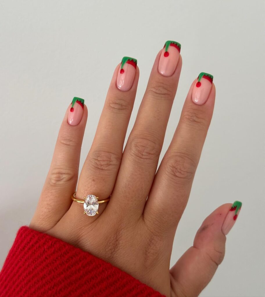 red and green elf hats christmas nails