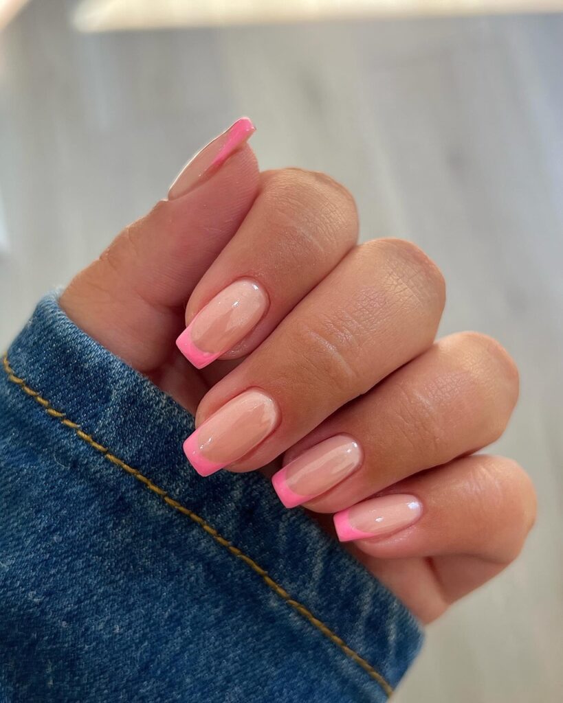 icy pink French tip nails