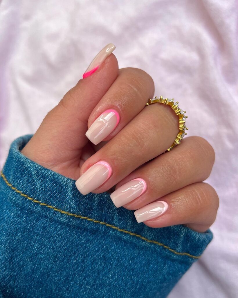 pink reverse French nail ideas