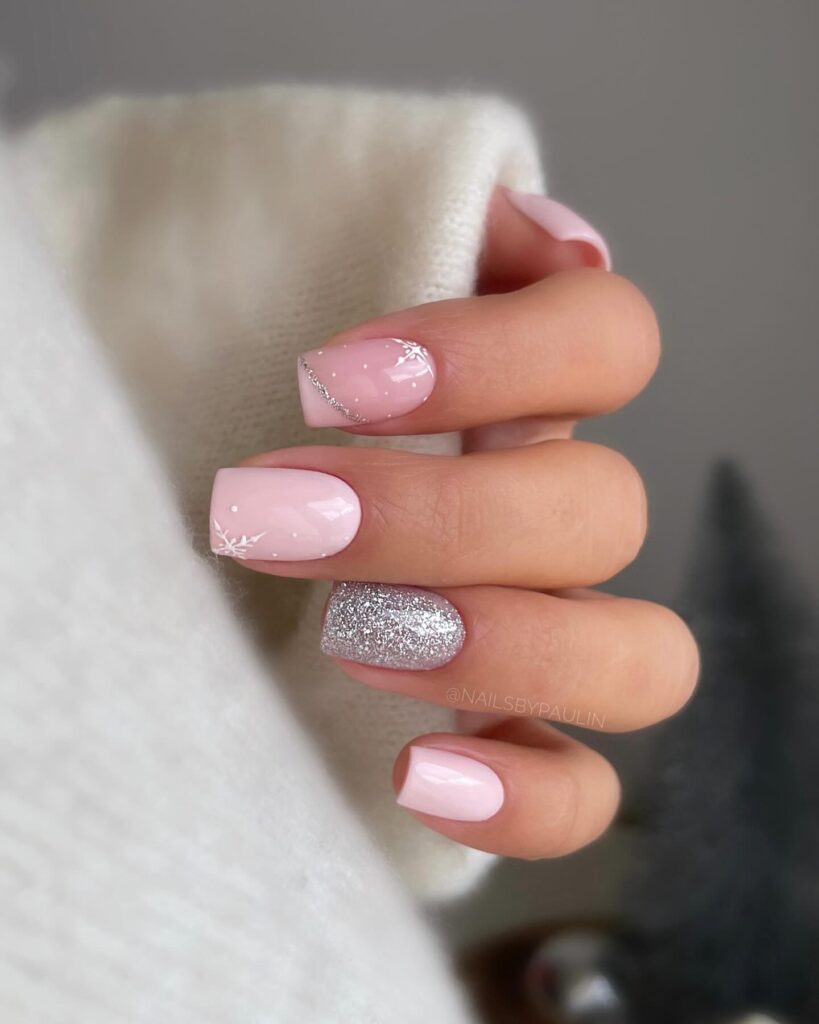 pink & silver glitter nails