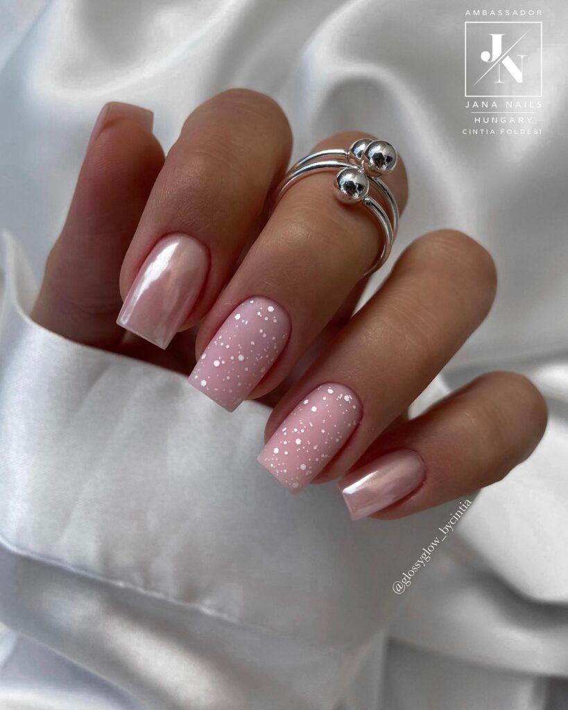 pink snowfall nails