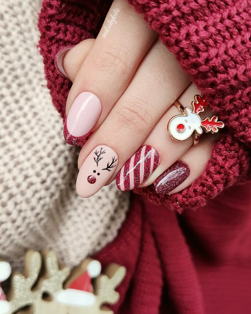 red rudolf nails