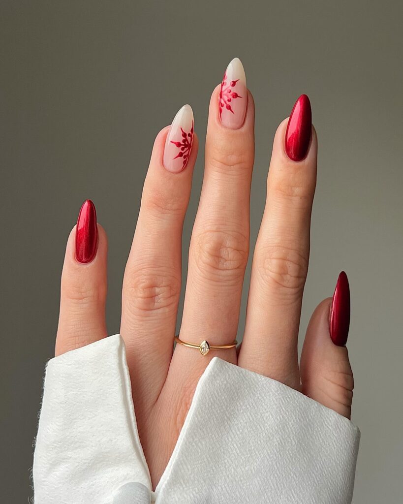 red snowflake nails