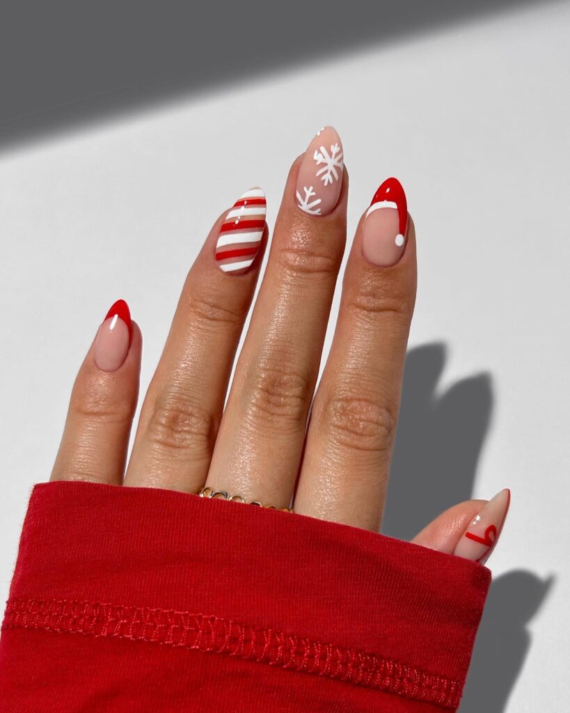 red & white candy cane nails