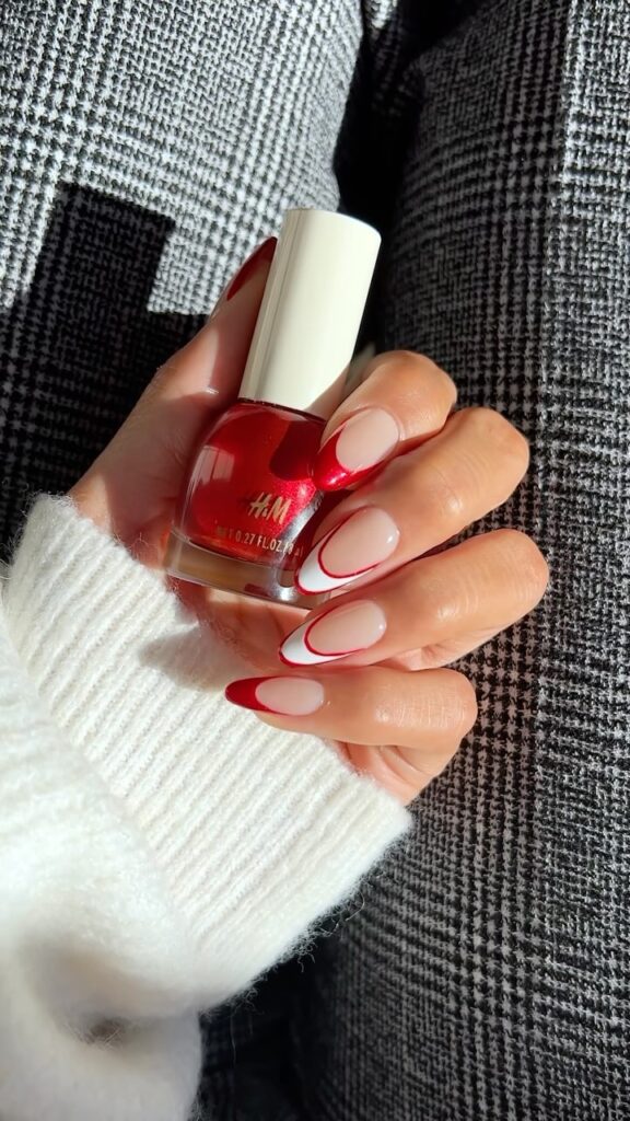 red & white french tip nails