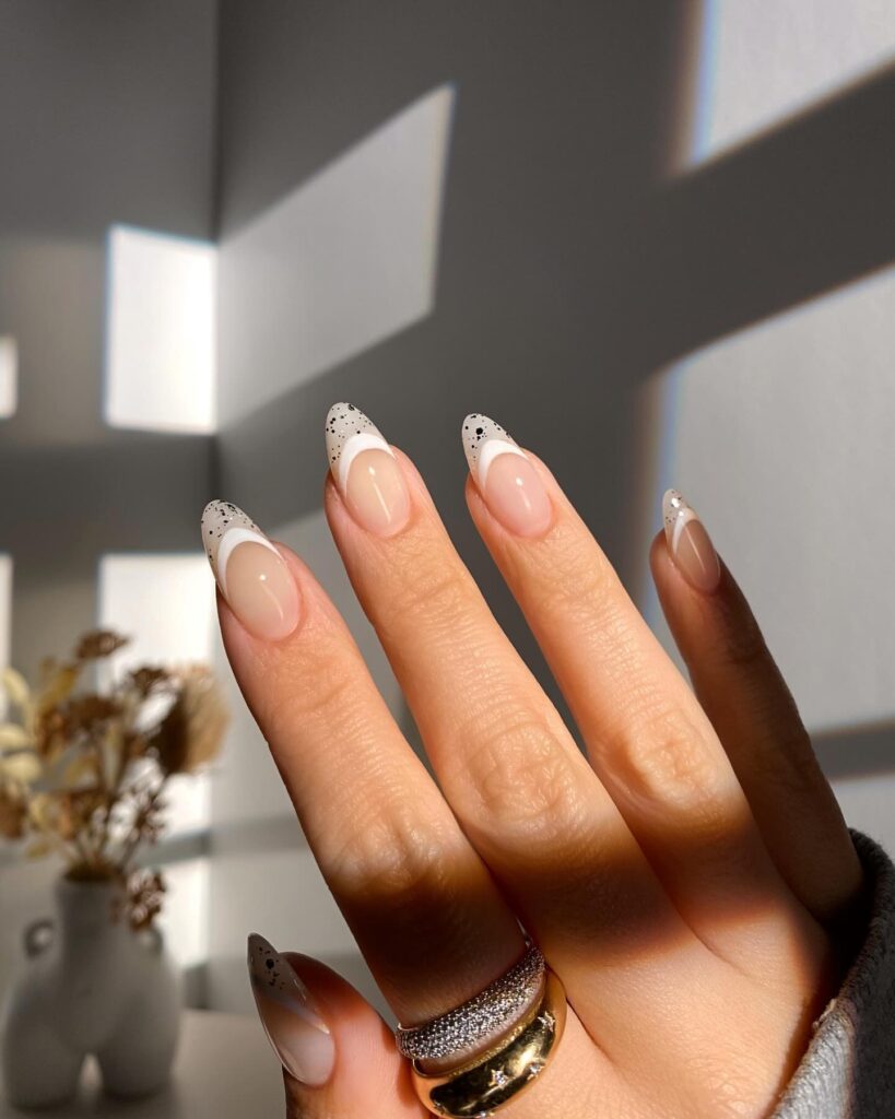 white and glitter french tip nails