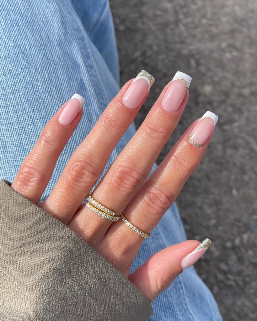 white and gold French mani