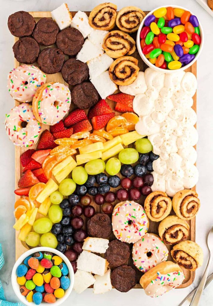 rainbow fruit buttercream board