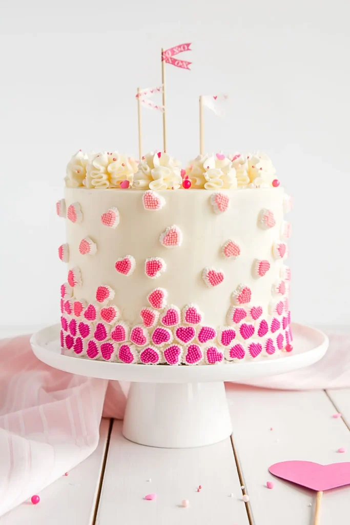 pink valentines day velvet candy heart cake ideas