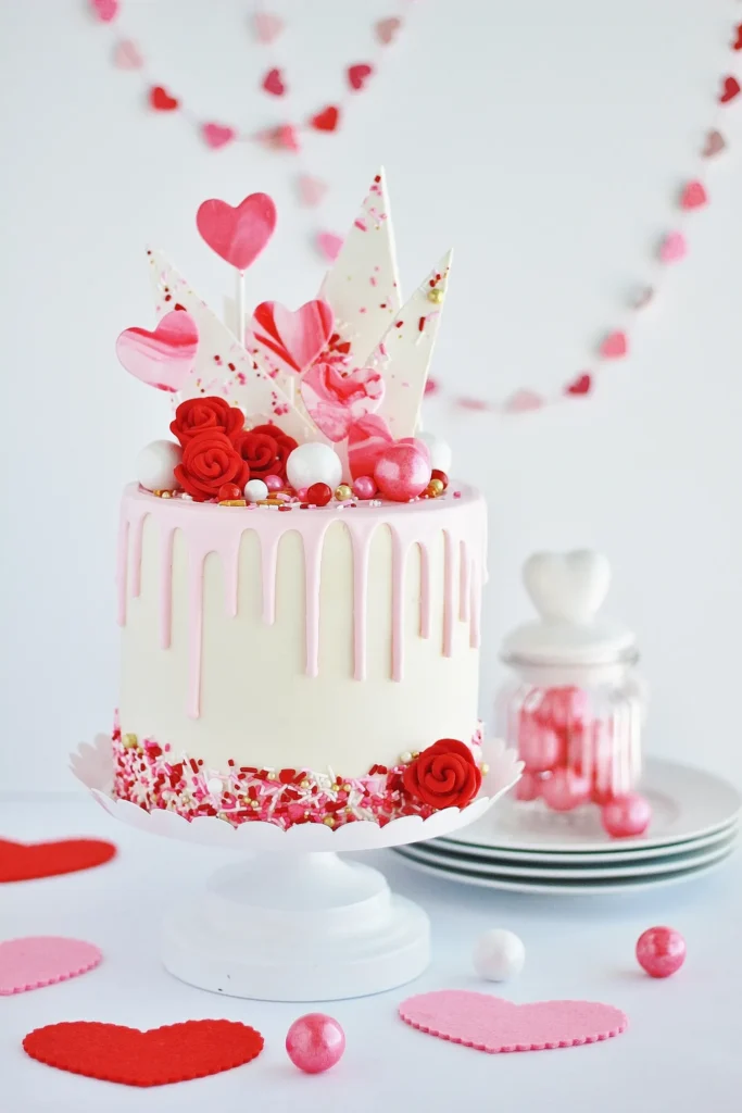 red, white, and pink layered cake