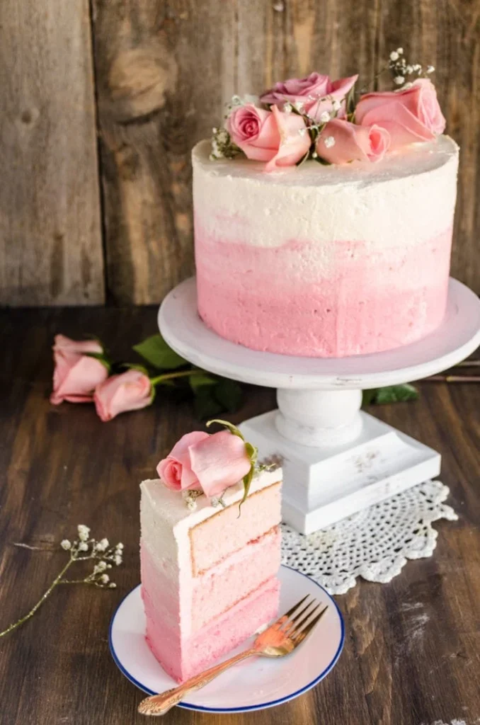 valentines strawberry pink ombre cake ideas