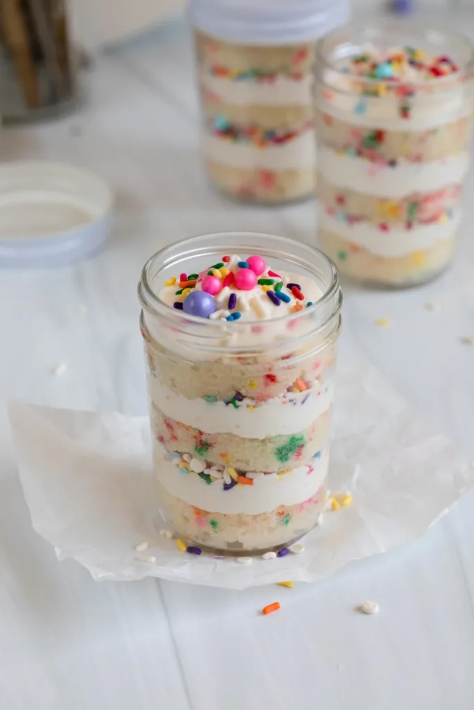 birthday cake in a jar