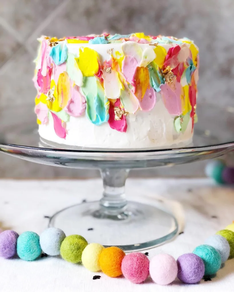 buttercream brushstroke rainbow cake