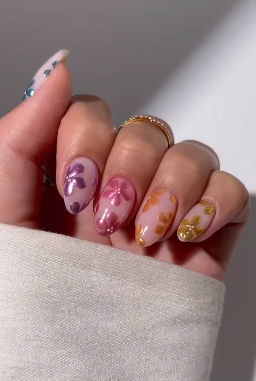 chrome rainbow florals