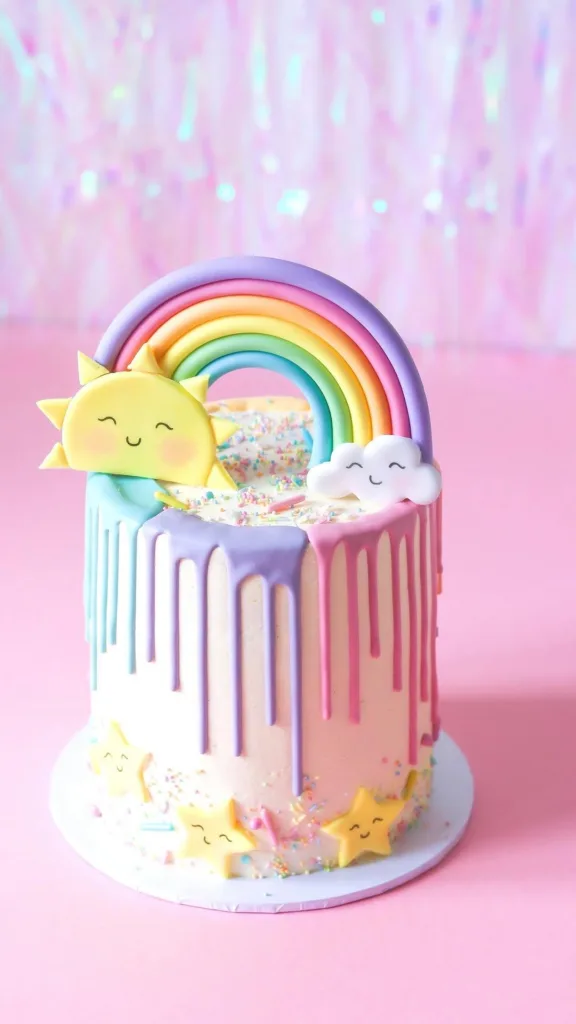 pastel rainbow drip cake