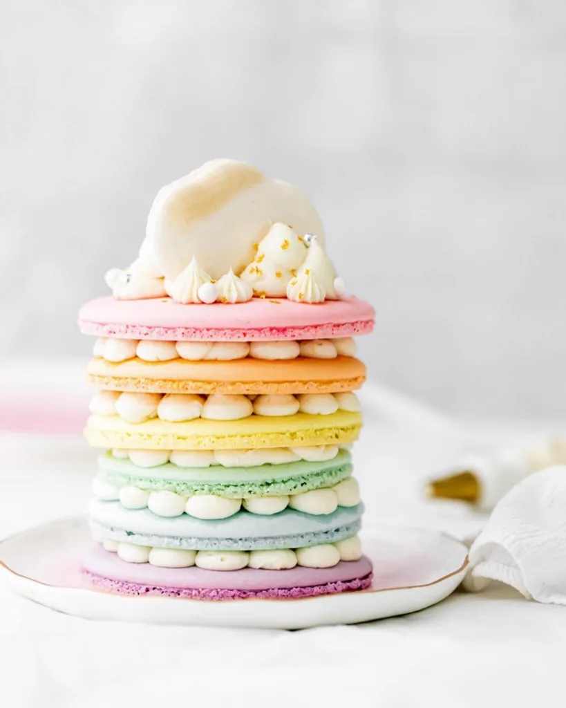 pastel rainbow macaron cake