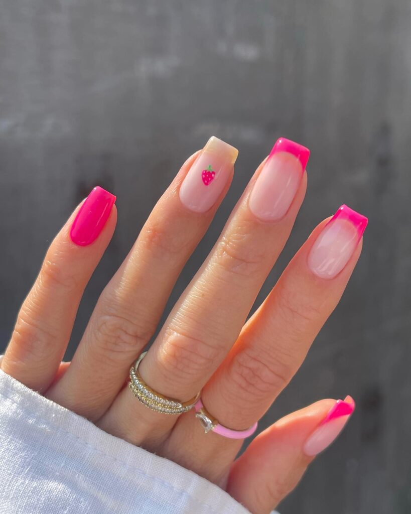 pink strawberry french tips