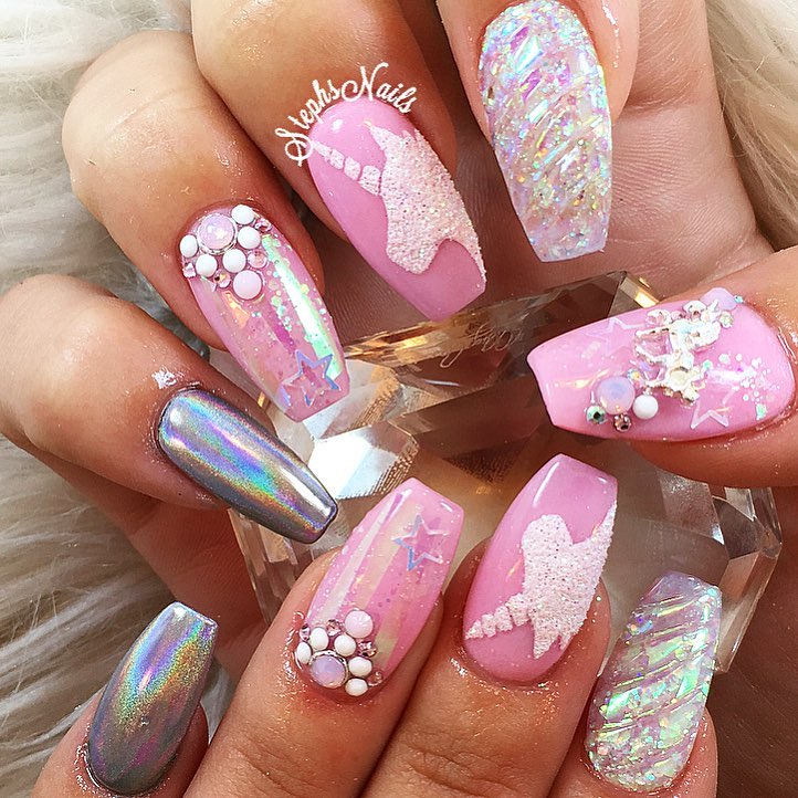 sparkly holo unicorn nails