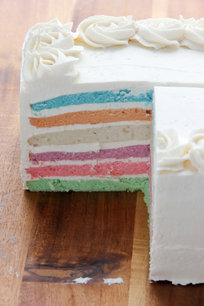 square pastel rainbow cake