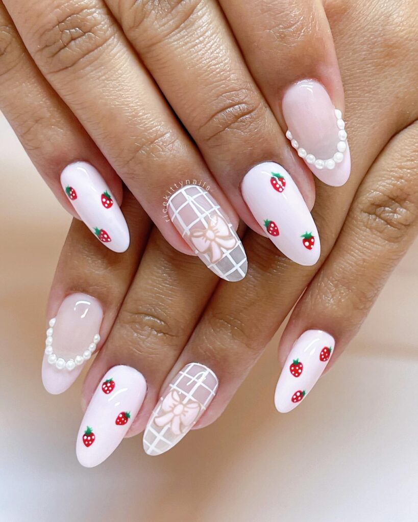 strawberry coquette nails