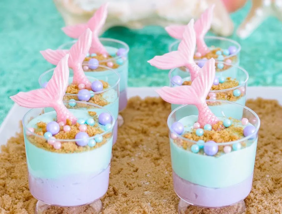 white chocolate mermaid mousse cups
