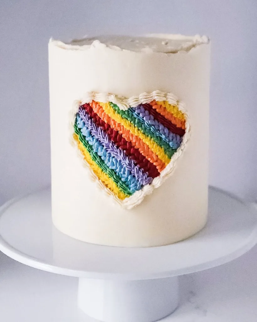 woven heart rainbow cake