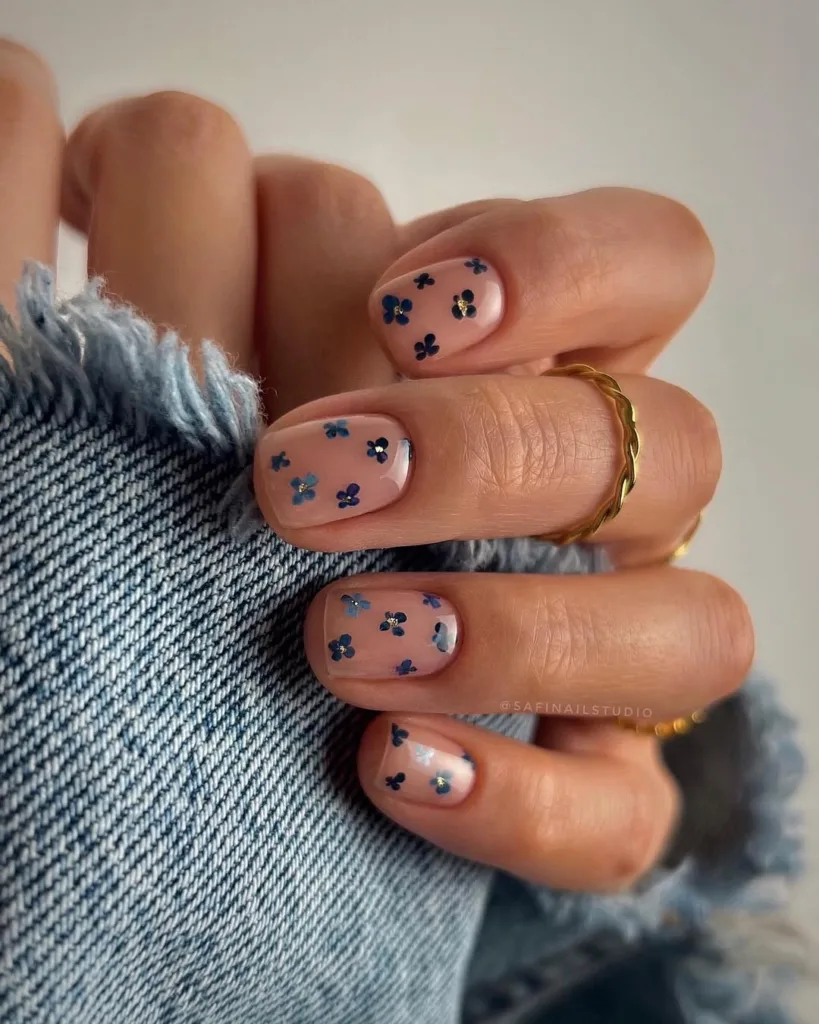 Blue Flower Nails