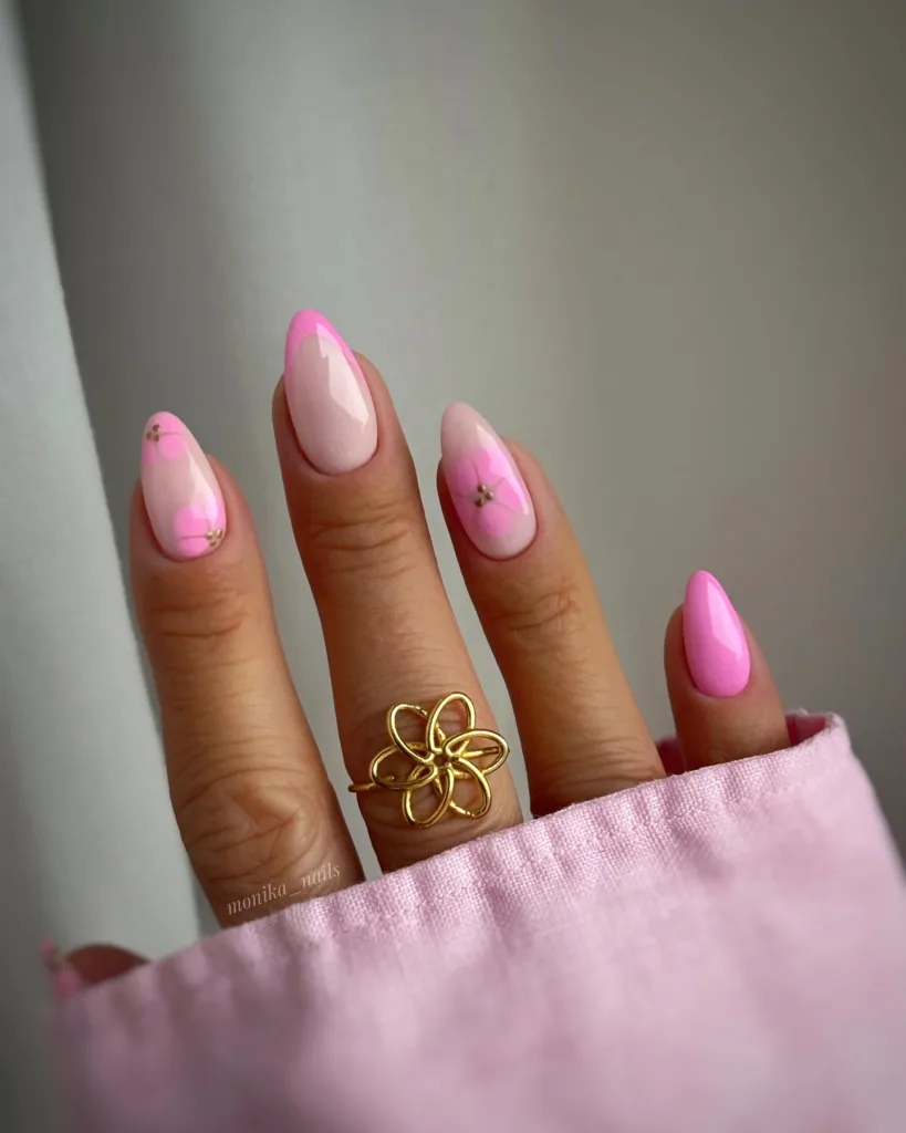 pink flower nail designs