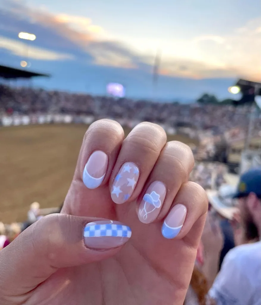 blue checkered cowgirl nails