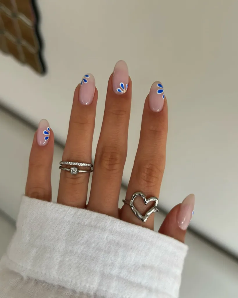 blue floral nail art