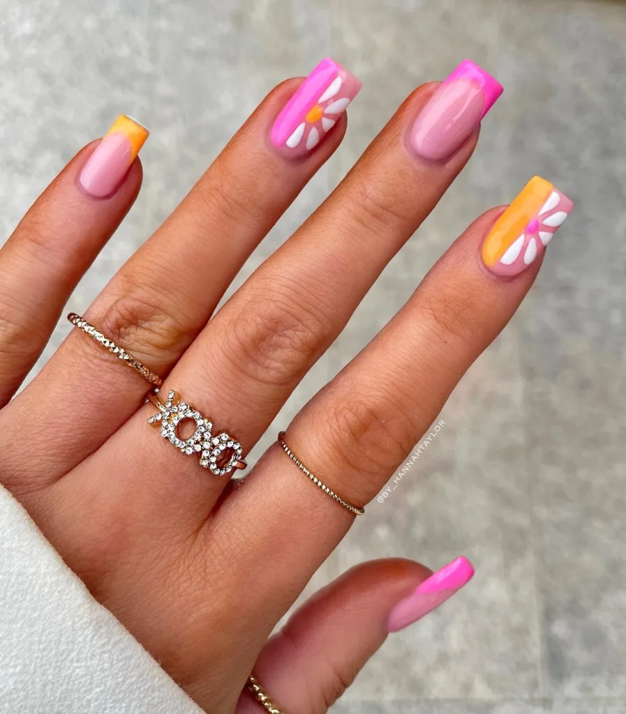 bright half florals summer nail ideas