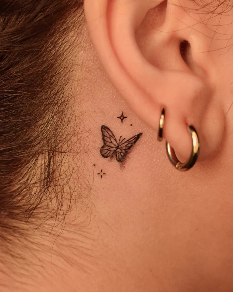 butterfly tattoo behind ear