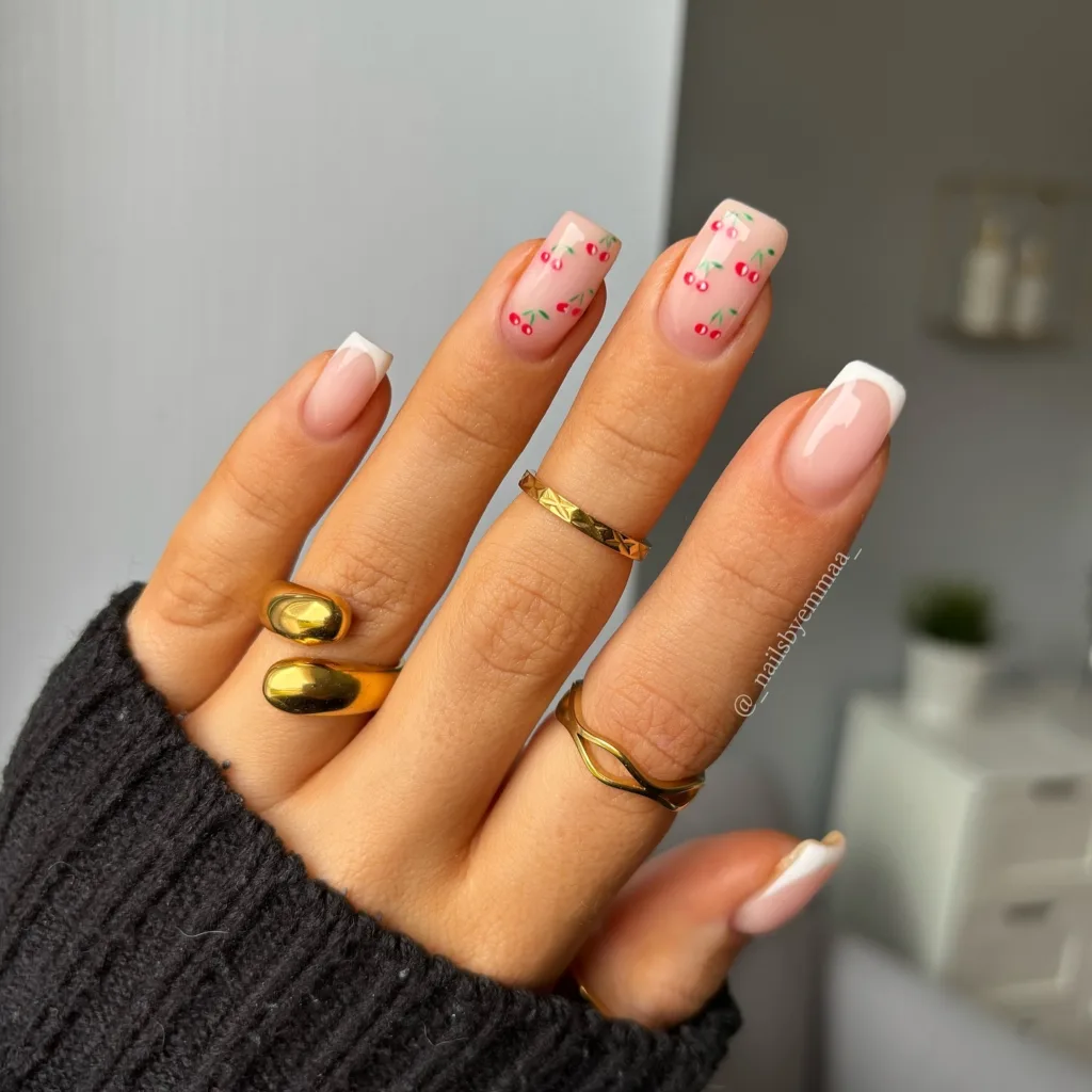 cherry french tip nails