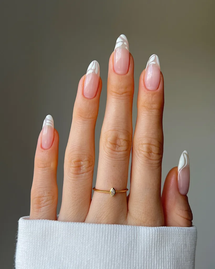 floral swirl french nail design