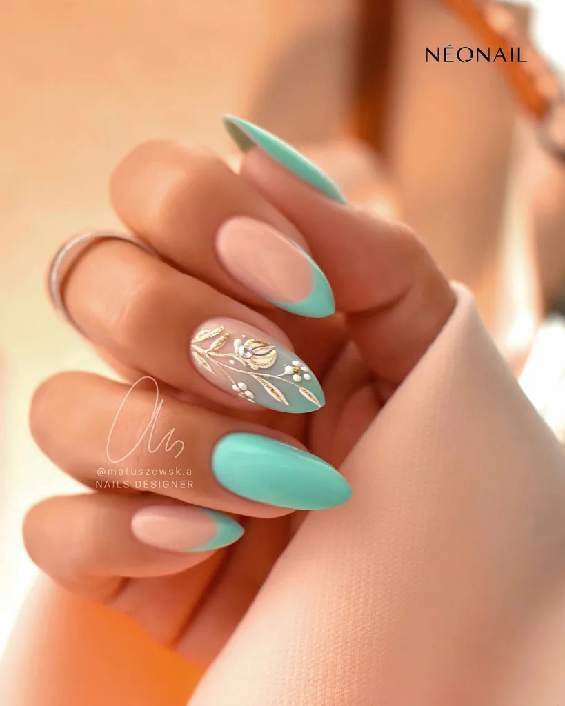 floral turquoise nails